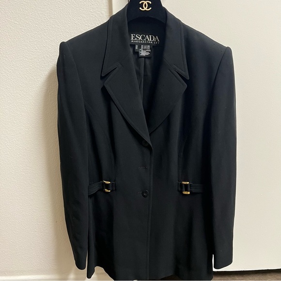 Escada Margarethe Ley Wool Fitted Belted Black Blazer Evening Jacket Party Vtg M - Picture 6 of 15